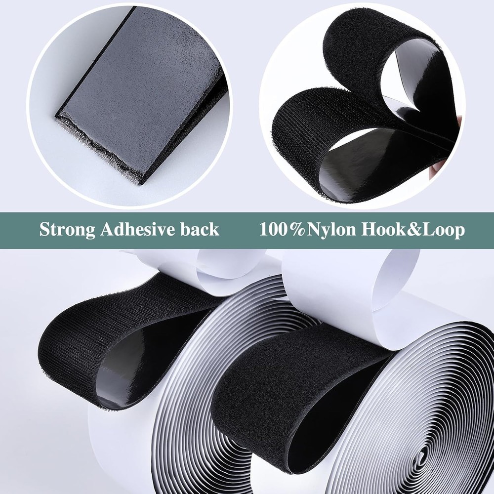 Black 27Ft Hook and Loop Tape - Durable, Easy-to-Use Adhesive Fastener Rolls