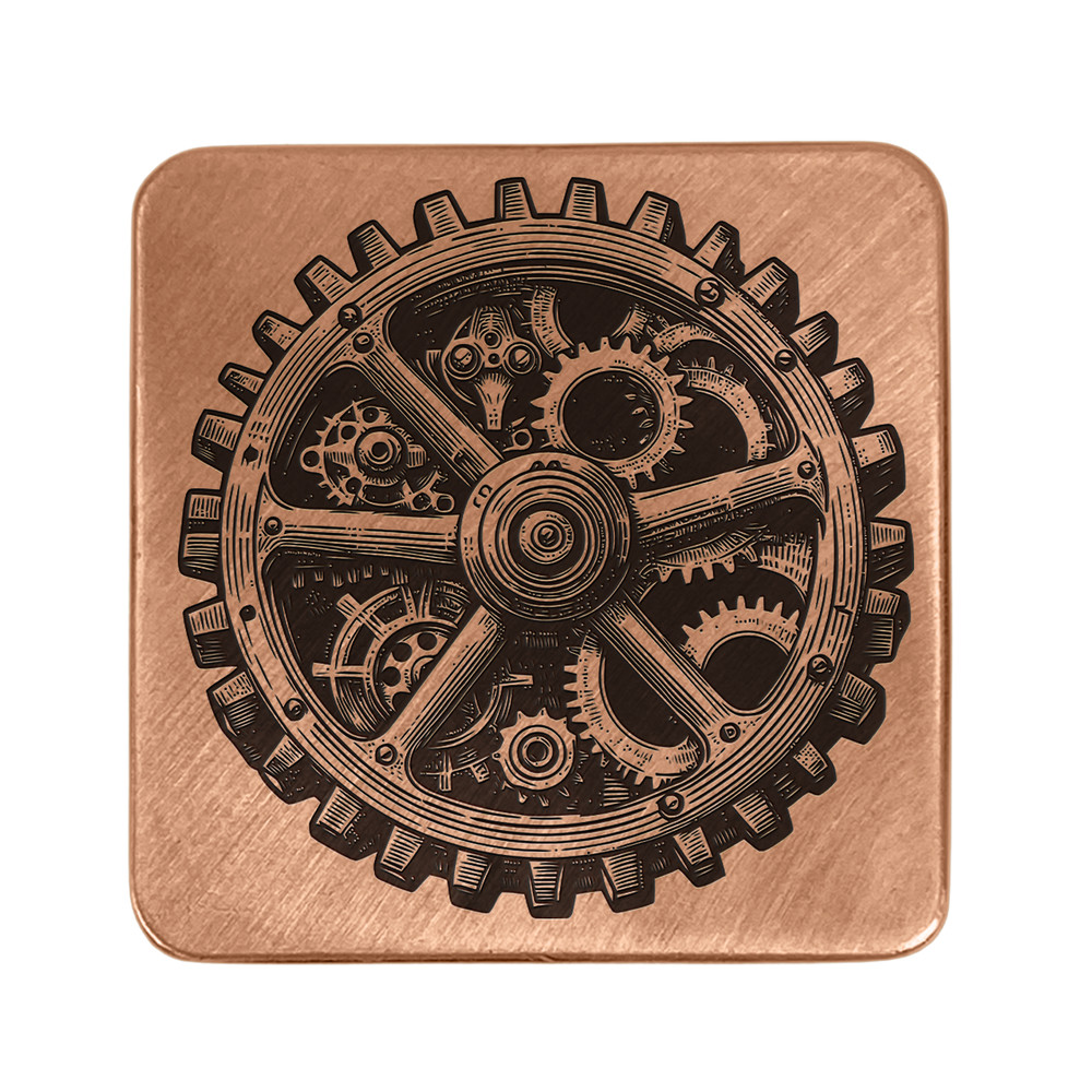 Gear Embossed Copper Square Golf Ball Marker by Sunfish