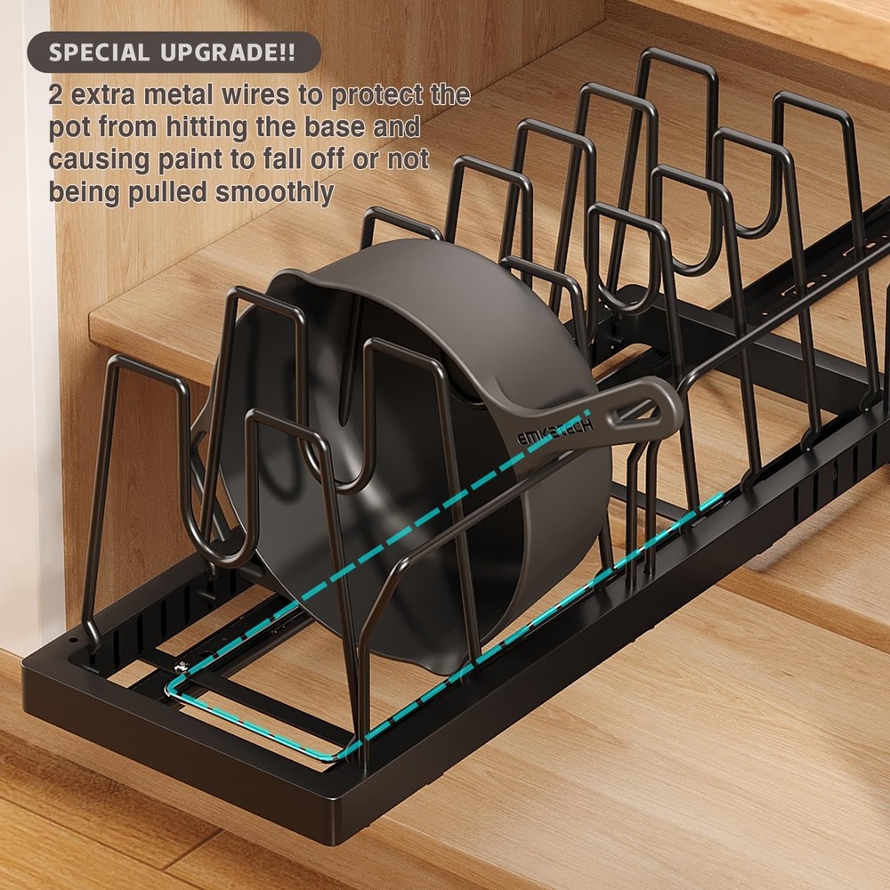 Pots and Pans Organizer Under Cabinet, 22" Deep Expandable Pull Out Pot Lid O...