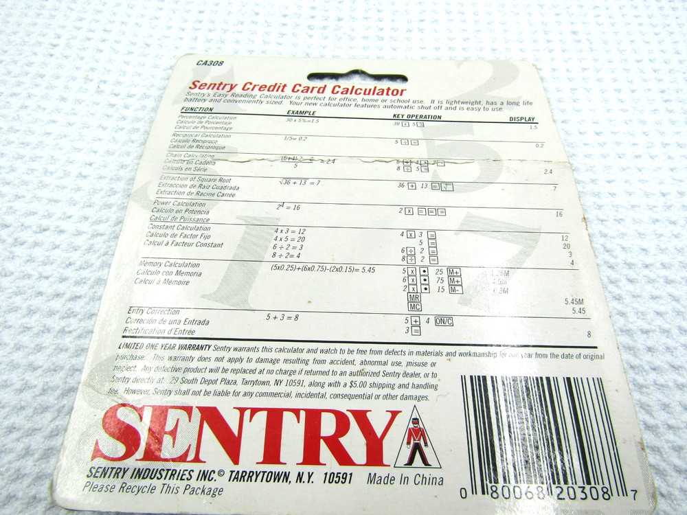 Sentry Credit Card Mini Calculator CA308