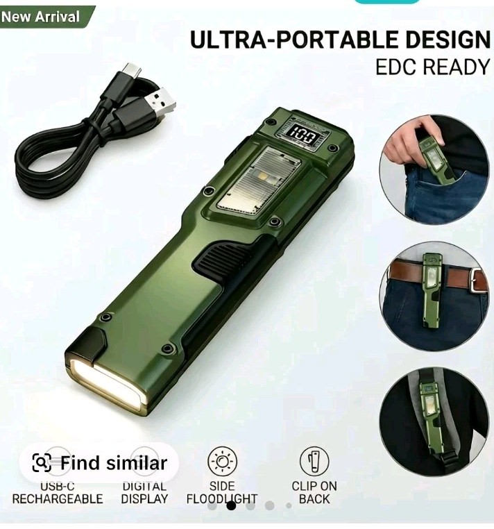 EDC Rechargeable Led Flat Tactical Flashlight Digital Display 8 Modes Waterproof