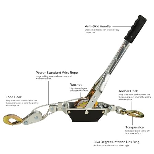 LLCC Come Along Winch, 2-Ton (4,400 Lbs) Pulling Capacity, Heavy Duty 2 Ton