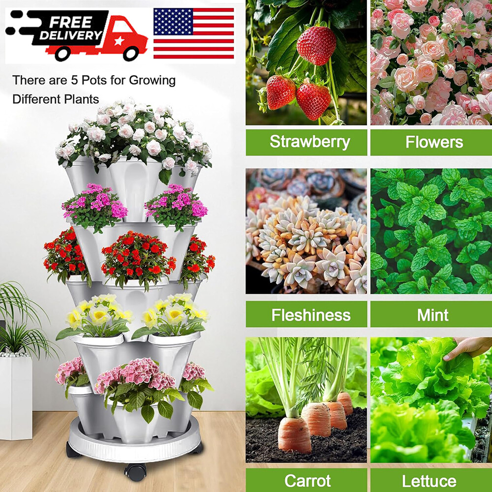 5 Tier Vertical Strawberry Planter Stackable Tower Herb Planters Stacking Garden