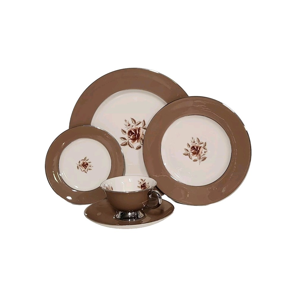 Flintridge China Cocoa Rose 5 Piece Set Service For 1 Cocoa ROSE Pattern