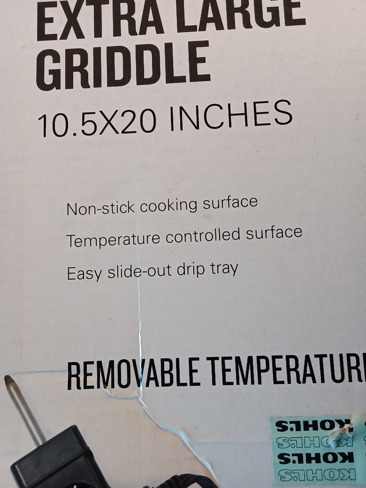Bella Extra Large Griddle 10.5"x20" Non-Stick,Temp. Control,Drip Tray, Working