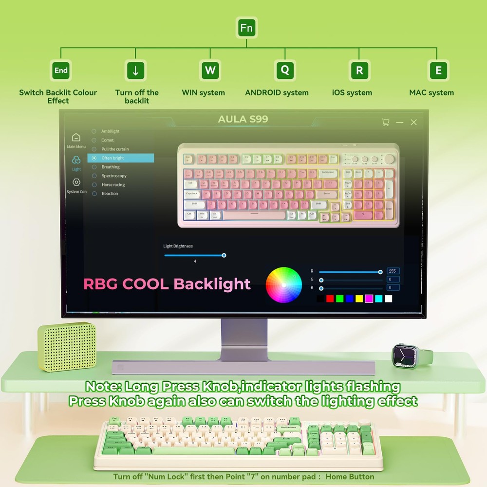 AULA S99 Wireless Gaming Keyboard, Tri-Mode Bluetooth/2.4GHz/USB-C, RGB