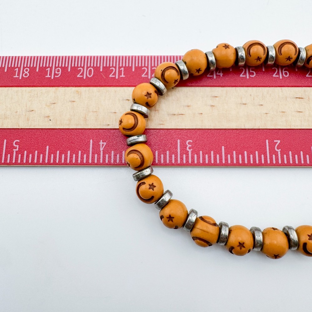 Boho Wood Bead Stretch Bracelet Set Tree of Life Charm Rustic Earthy Stackable