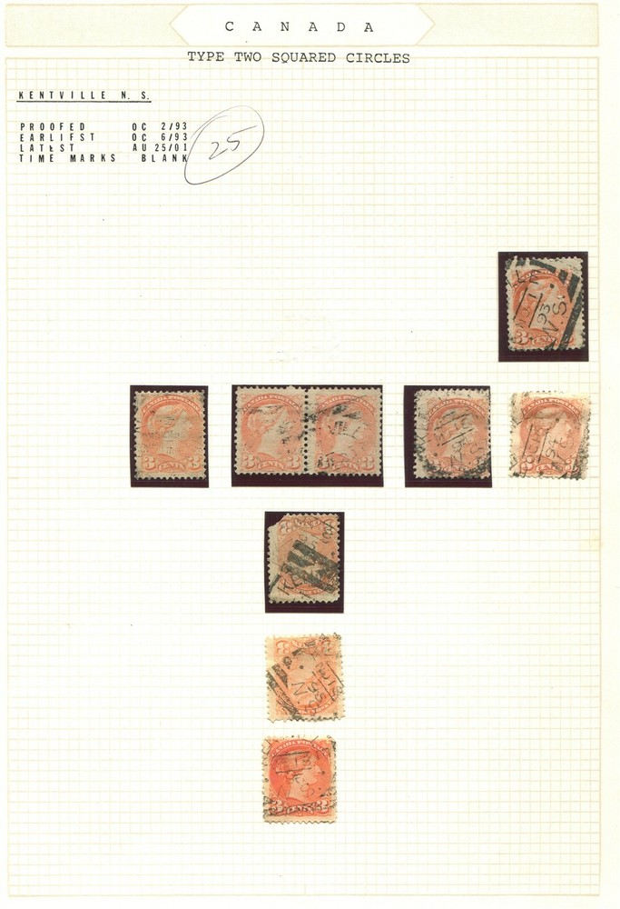 CANADA SQUARED CIRCLE CANCEL STUDY LOT "KENTVILLE, N.S."
