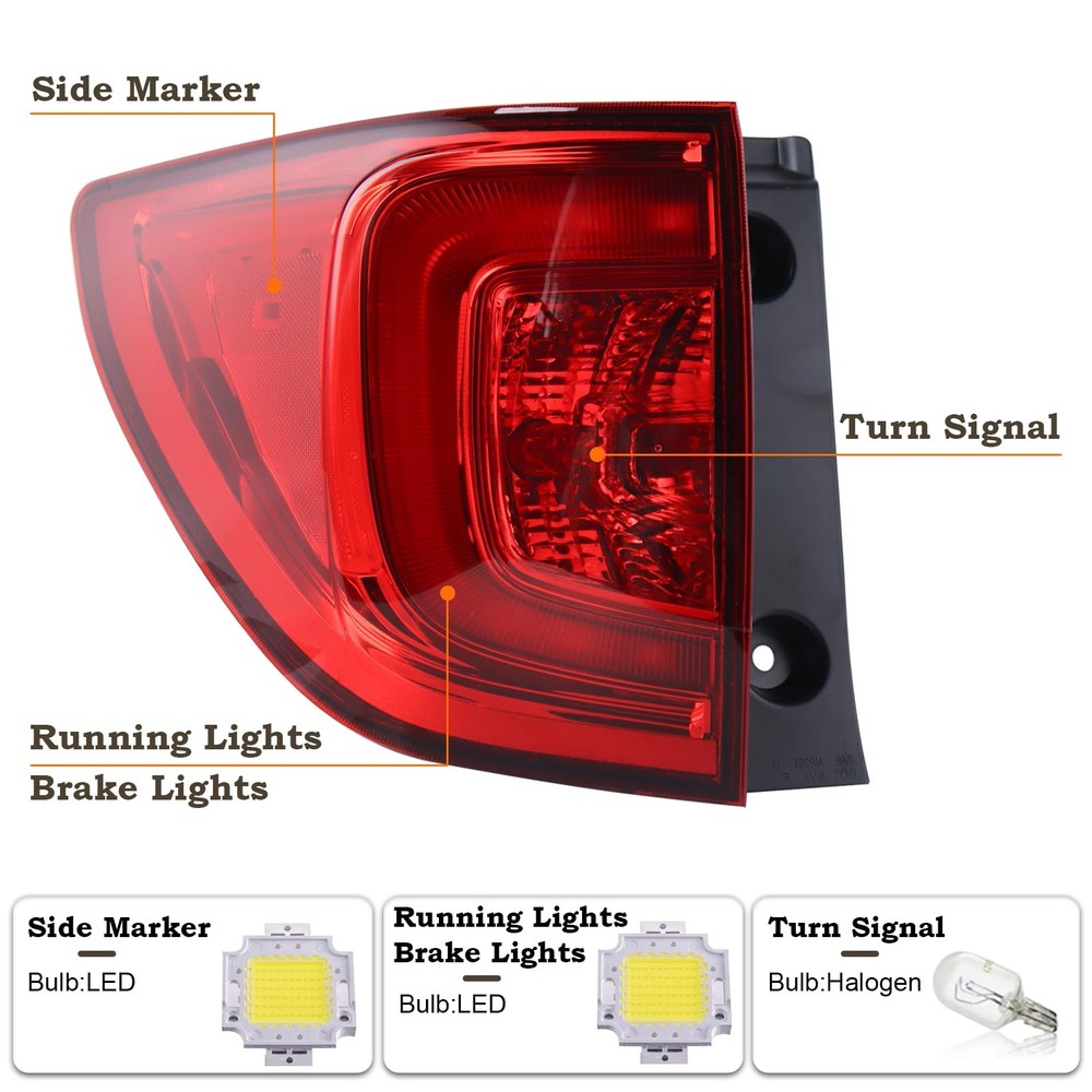 KAMDKI Left Driver Side LED Outer Tail Light Fit for 2016