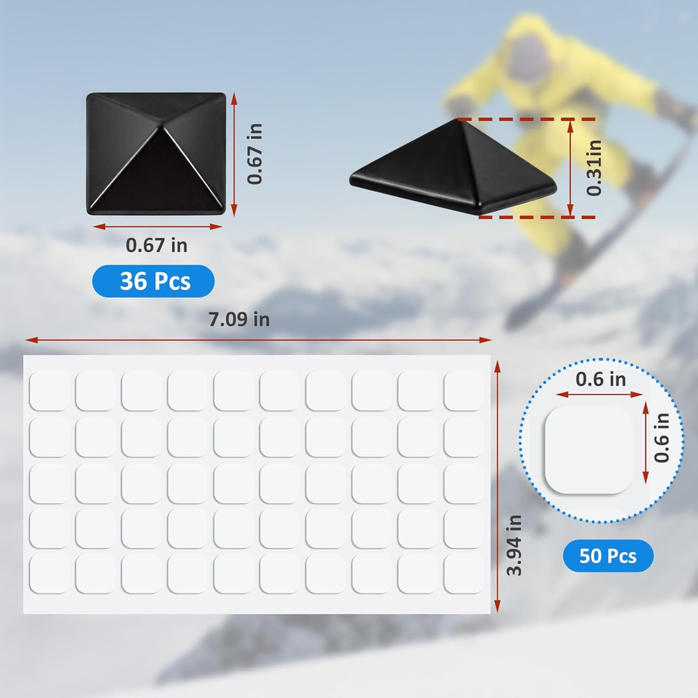 36Pcs Self-Adhesive Snowboard Stomp Pad Pyramid Studs for Enhanced Grip