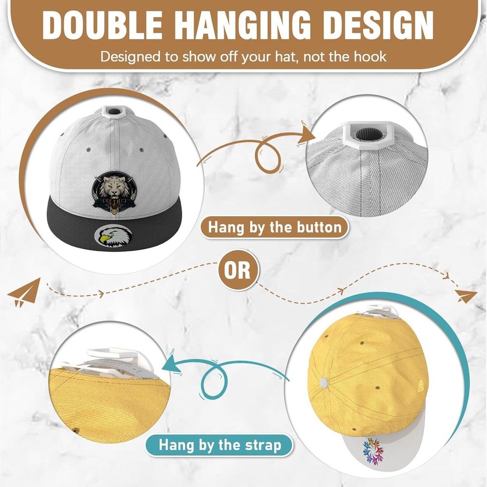 22 Pack Adhesive Hat Hooks for Wall, Super Strong Rack Baseball White