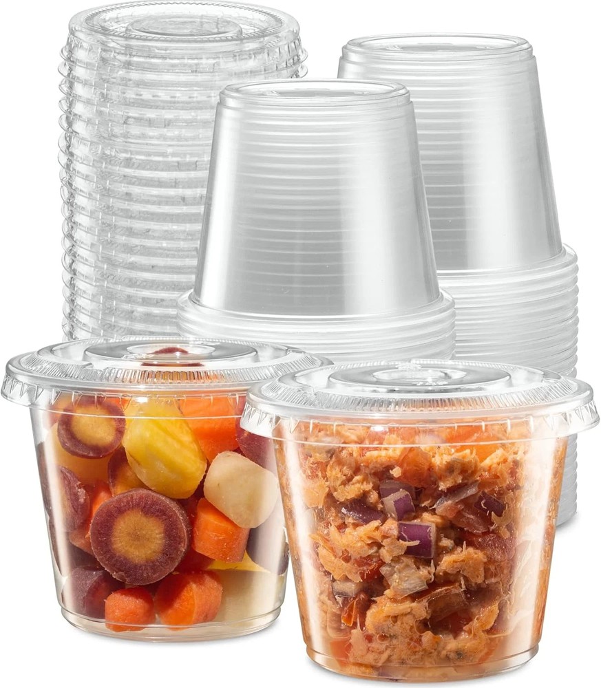 5 Oz - 100 Sets Clear Disposable Plastic Portion Cups with Lids