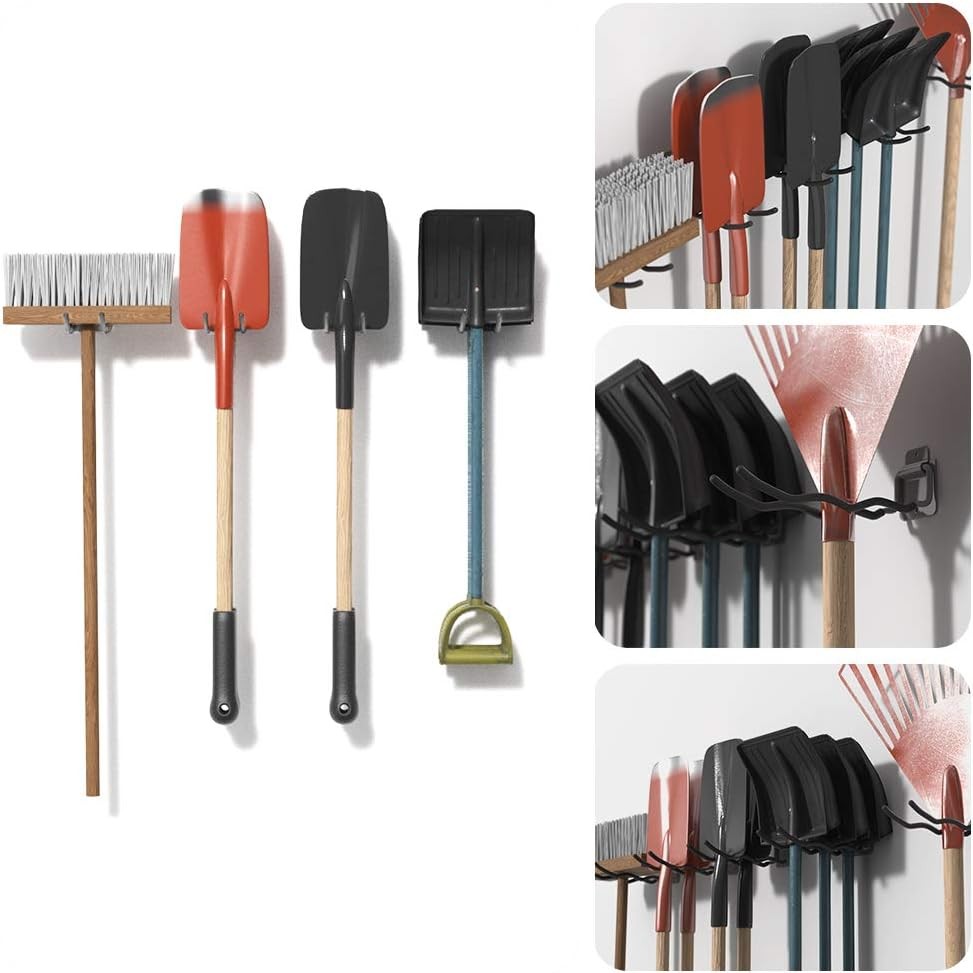 Garage Hooks Tool Organizer, 4 Pack 4-Pack 12 Wave Hooks, Black, Gray