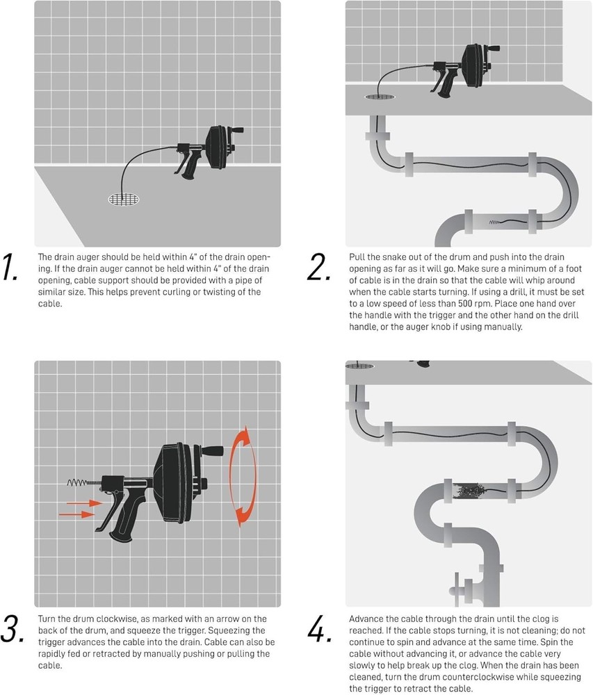 SPINFEED 35FT Drain Snake Auger: Automatic Extend & Retract for Quick Solutions