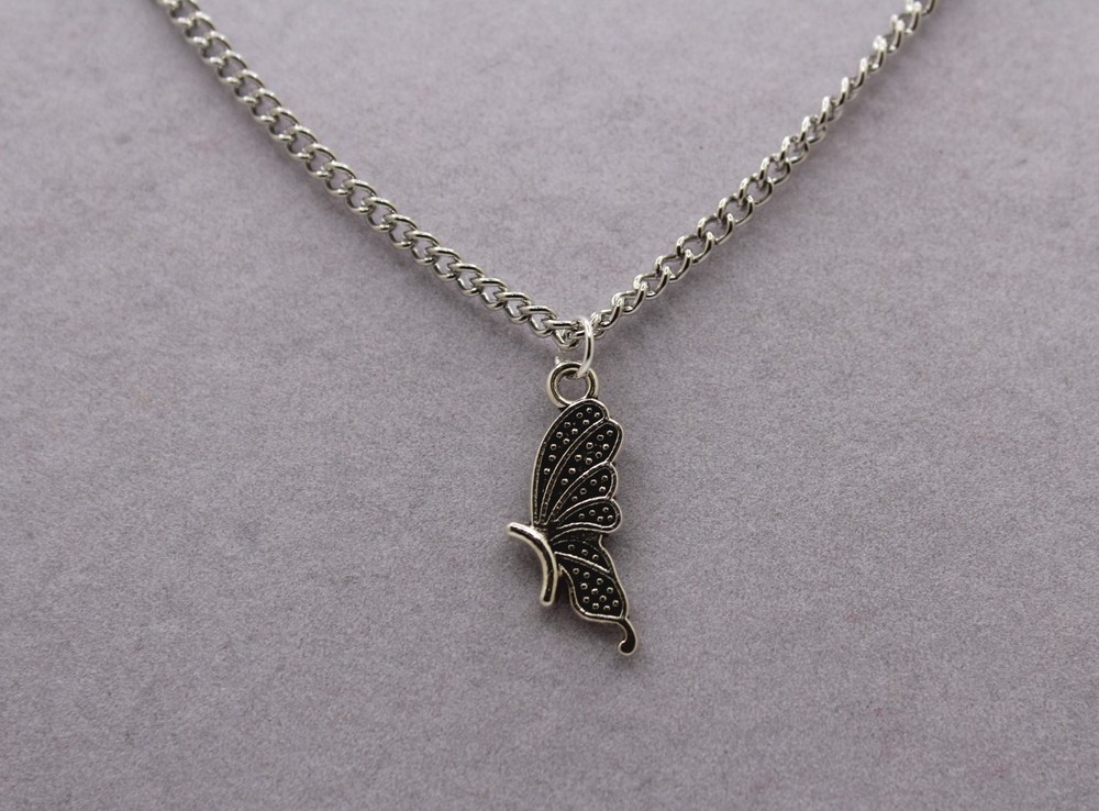 Handcrafted 21" silver chain solid butterfly charm necklace