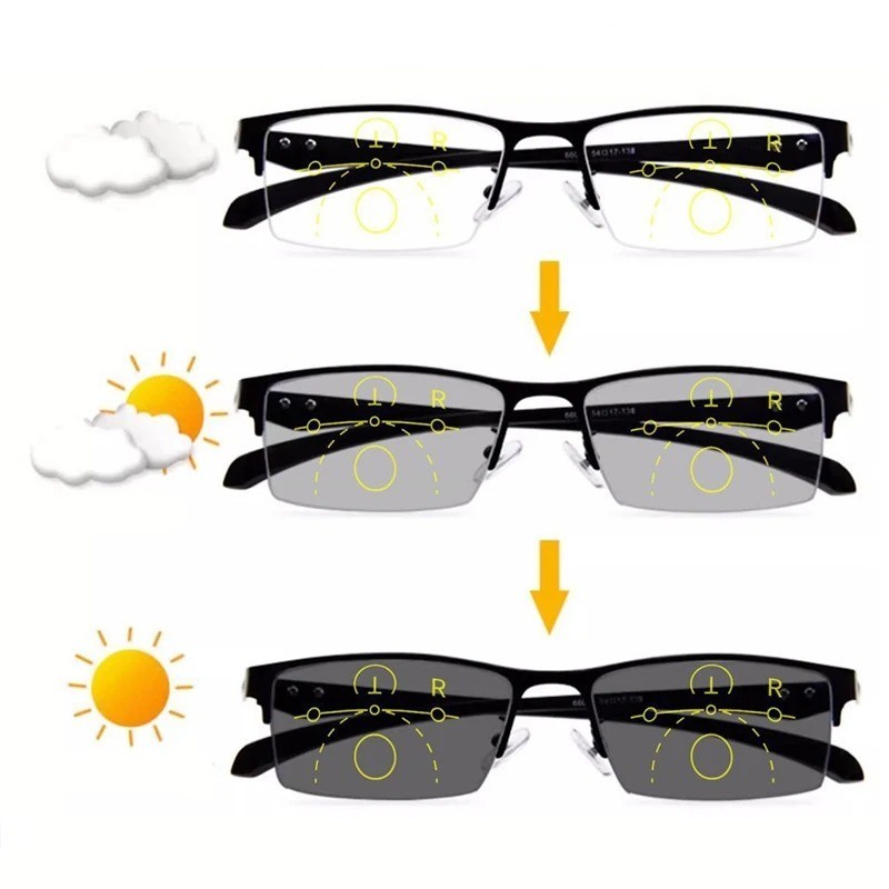 Titanium Transition Photochromic Progressive Reading Glasses Men Hyperopia Presb