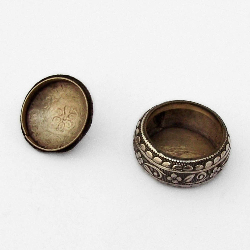 Round Pill Box Embossed Floral Designs Sterling Silver