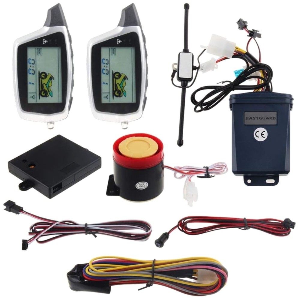 2-Way Motorcycle Alarm System with LCD Display & Rechargeable Remote