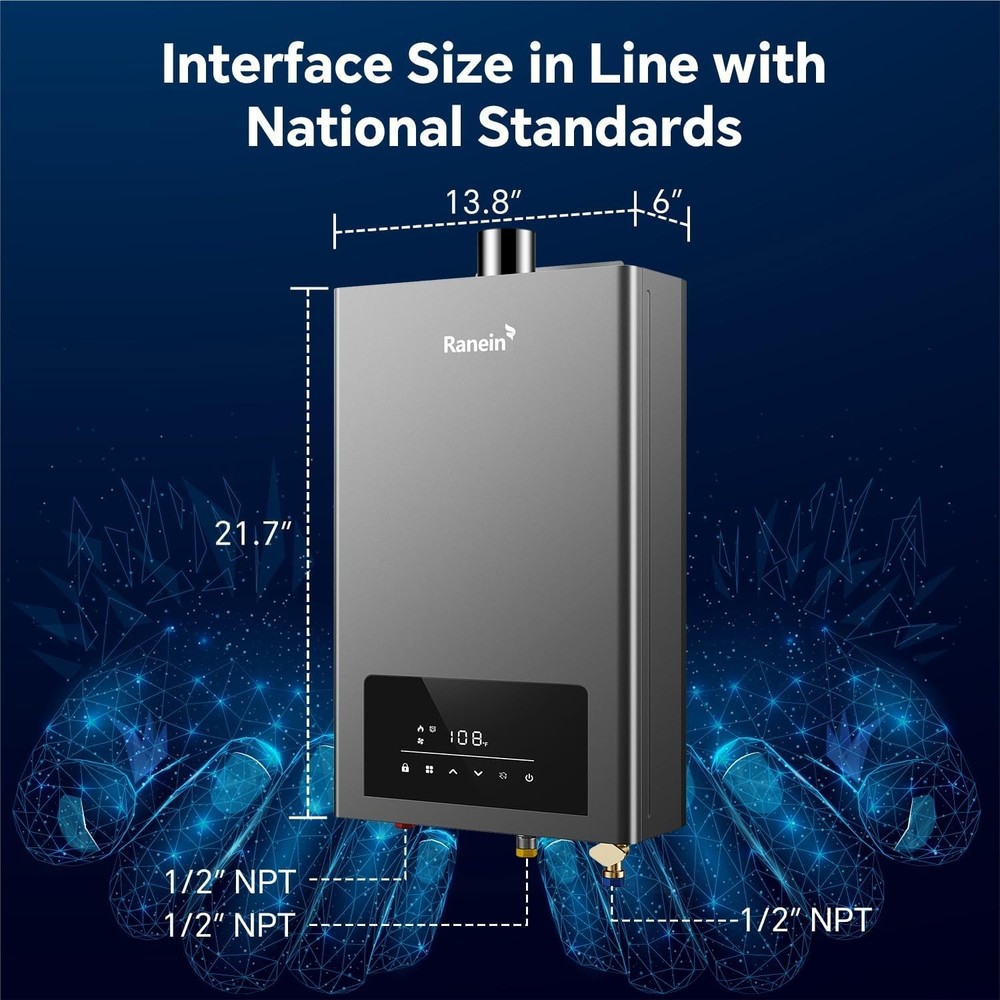 Ranein Tankless Natural Gas Water Heater, 80,000 BTU, 3.6 GPM