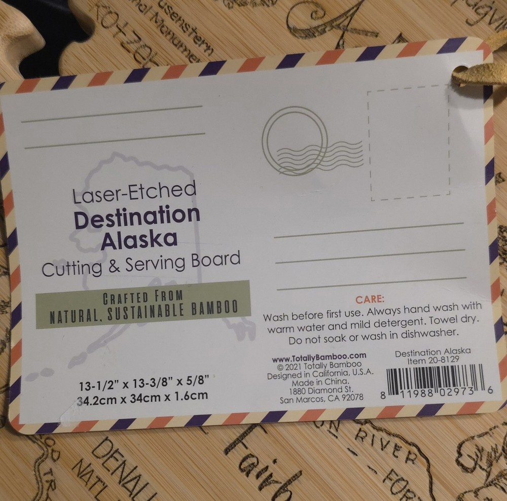 NWT Bamboo State Cutting Board Alaska Map State