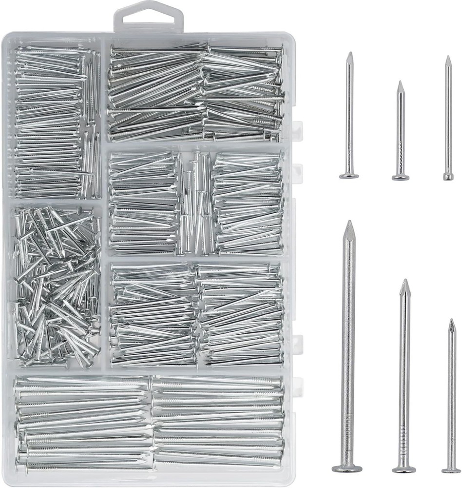 376pcs Premium Hardware Nails Assortment Kit, Maximum One Size, silver/gray