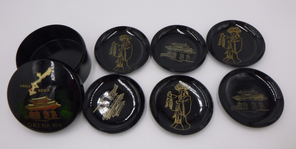 MCM Japanese Lacquer Six Coasters Container Okinawa