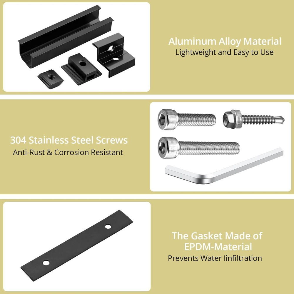 Anbte Solar Panel Mounting Brackets, 1.18"(30mm) & 1.38"(35mm), Black