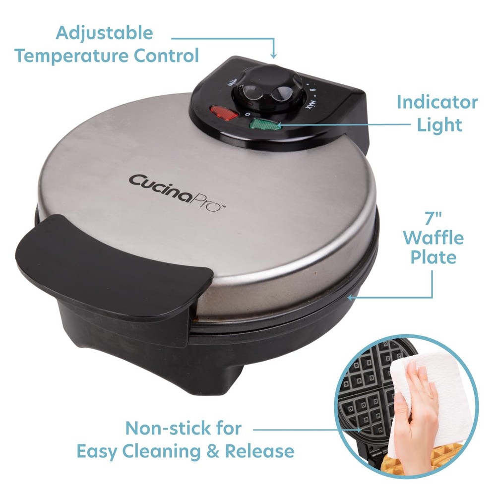 Waffle Maker by Cucina Pro- Griddle Makes 7 Inch Thin, American Style Waffles...
