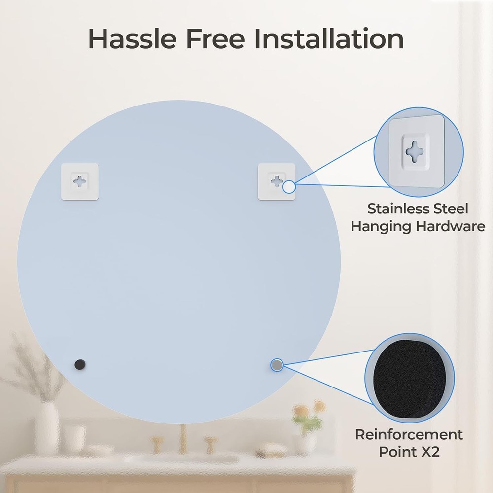 USHOWER 30" Round Frameless Bathroom Mirror Beveled Edge Circle Wall Vanity HD