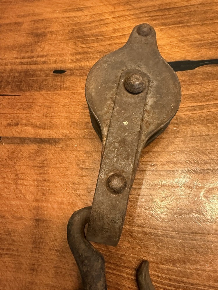 Vintage Metal Double Primitive Pulley Wheels 10"