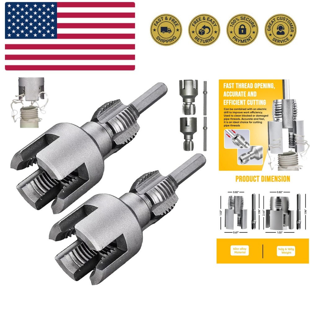 2PCS Integrated Internal & External Pipe Threading Tool with 1/2'' & 3/4'' Di...