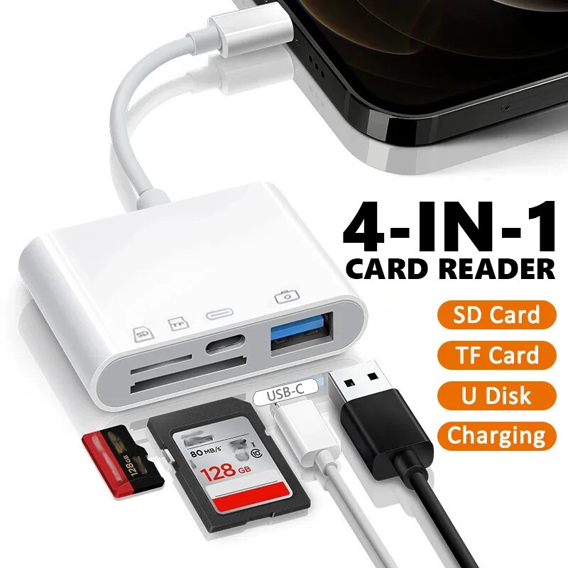 4 in 1 Micro SD/SD Card Reader for iPhone iPad Adapter with Charging Port