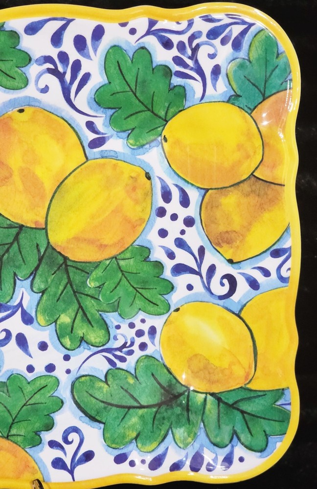 Lemons on Branches Melamine 17" Serving Platter Easter Spring Mediterranean Blue