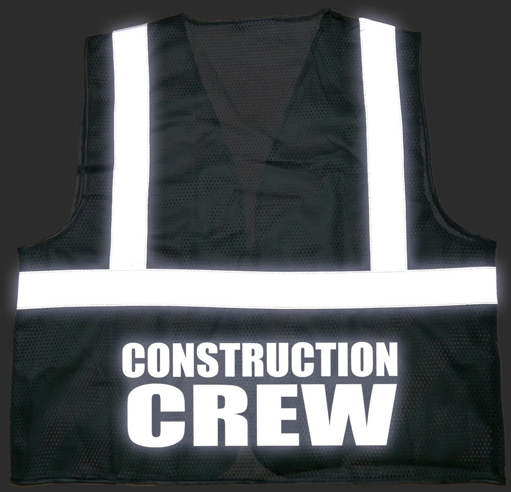 Construction Crew safety vest, black, REFLECTIVE design, High Visibility vest,