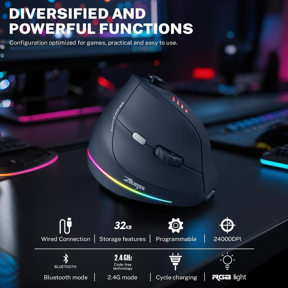 Gaming with 5 D Rocker, Wireless Vertical with [24000 DPI] [12 Programmable B...