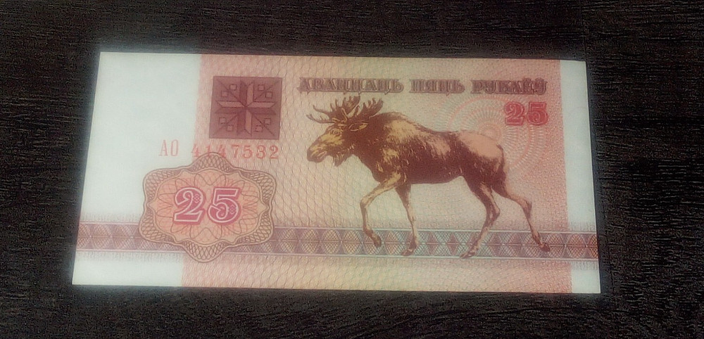 BELARUS 1992 UNCIRCULATED 25 RUBLIE BANKNOTE MOOSE SERIAL #