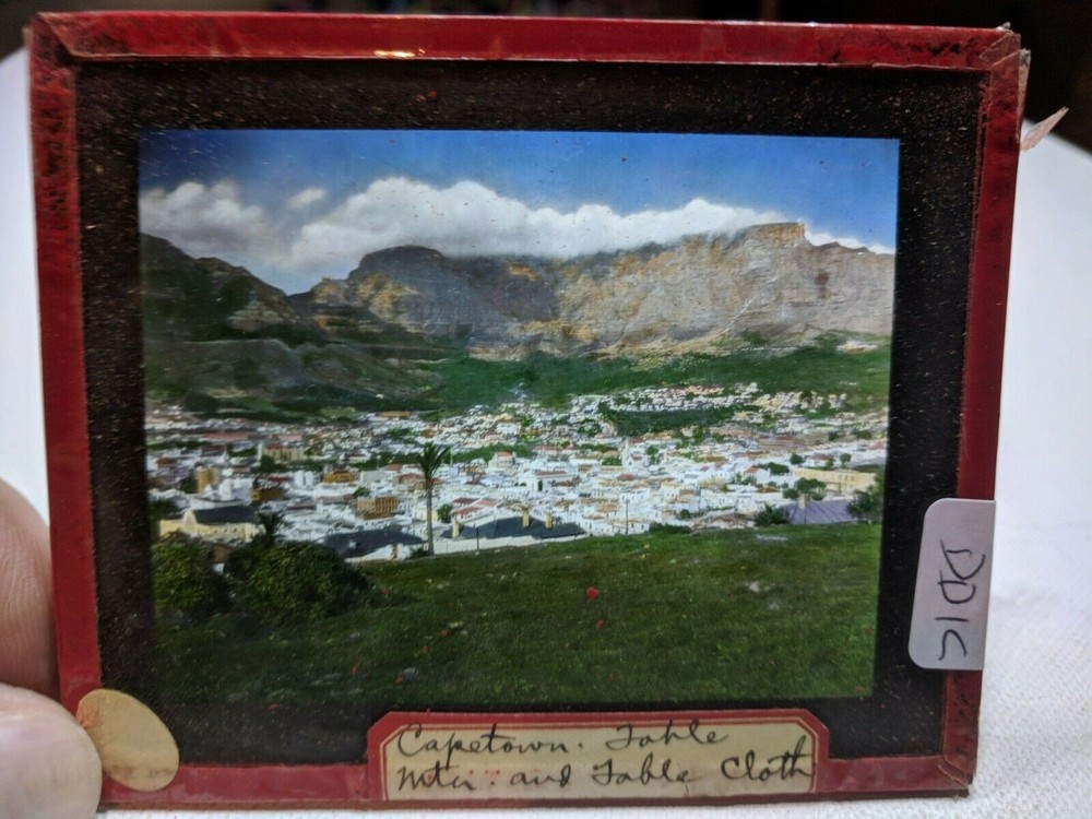 COLORED Glass Magic Lantern Slide DDK TABLE MOUNTAIN TABLE CLOTH CAPE TOWN afric