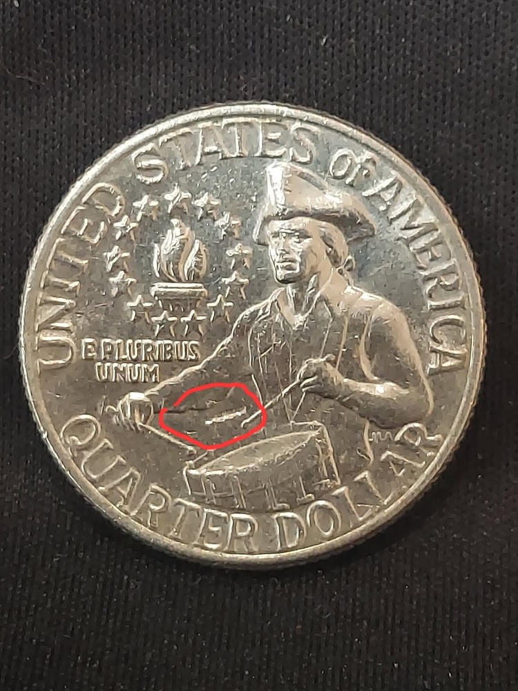 1776-1976 Bicentennial Quarter - Die Break Error on Reverse