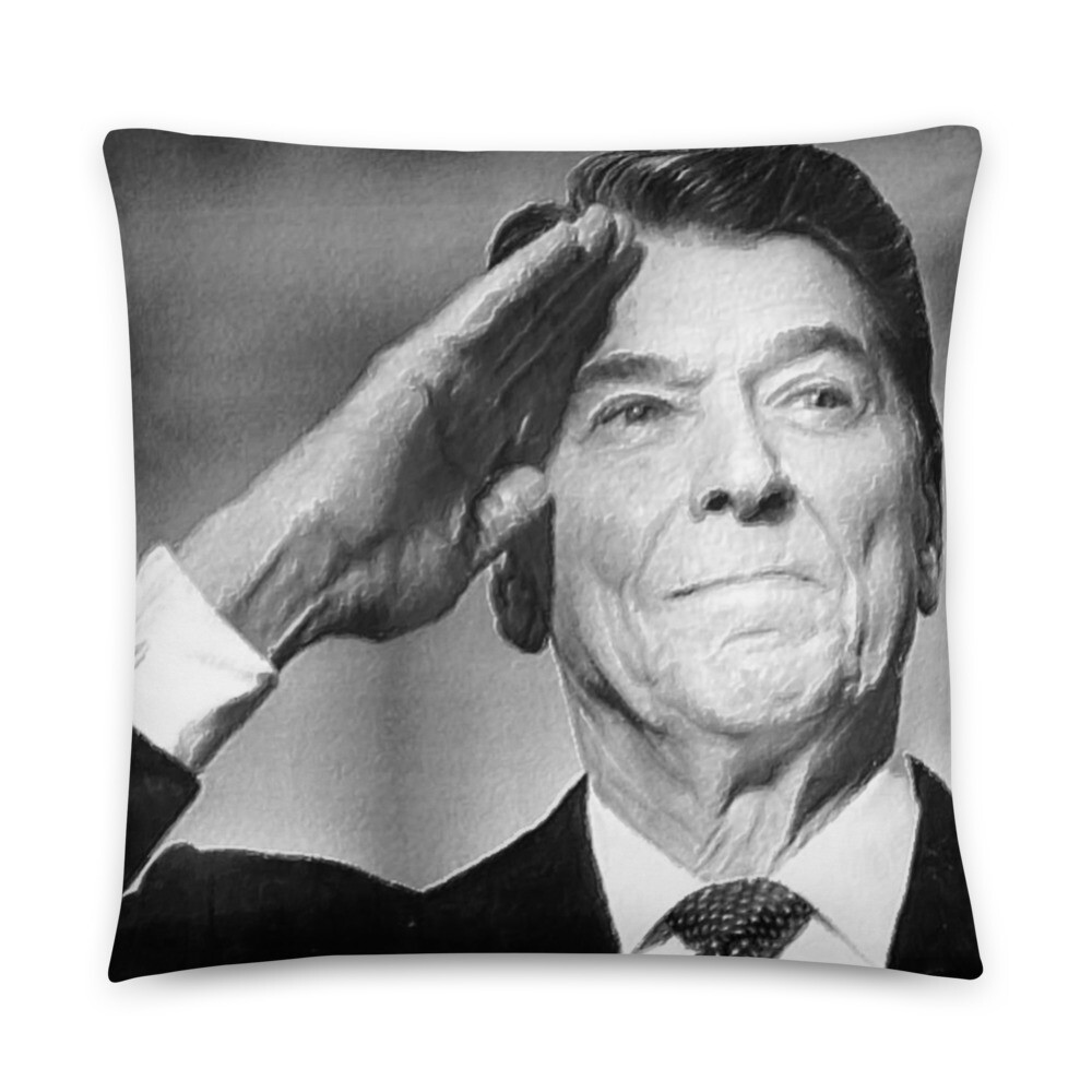 Ronald President Reagan Saluting Drawing Basic Pillow