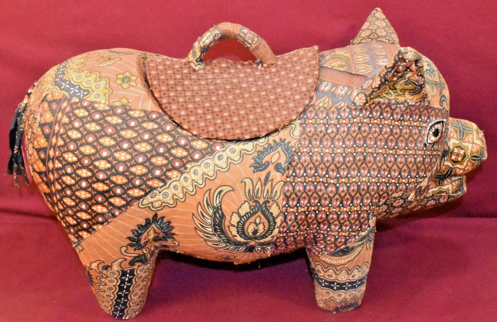 Antique Folk Art Pig-Shaped Lidded Storage Box