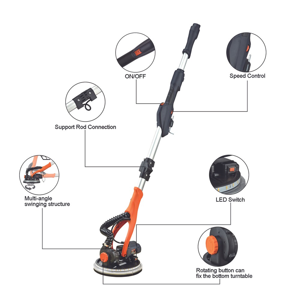 MAXXT Drywall Sander 820W Variable Speed Auto Vacuum System LED Strip Light