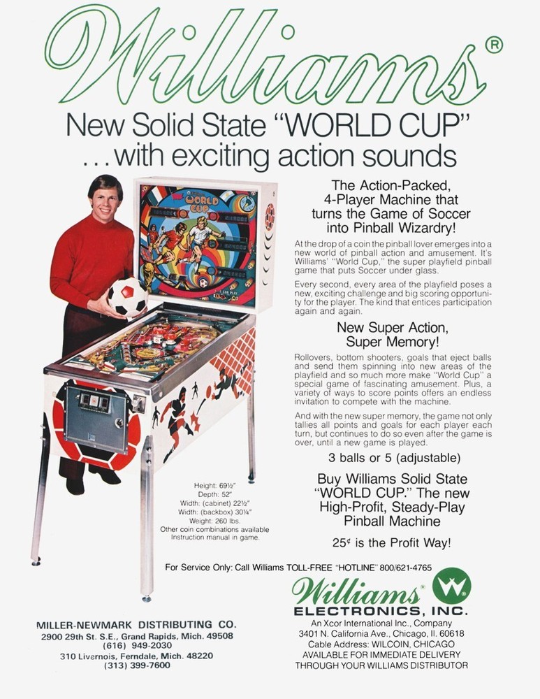 1978 Williams World Cup Pinball Machine Super Kit