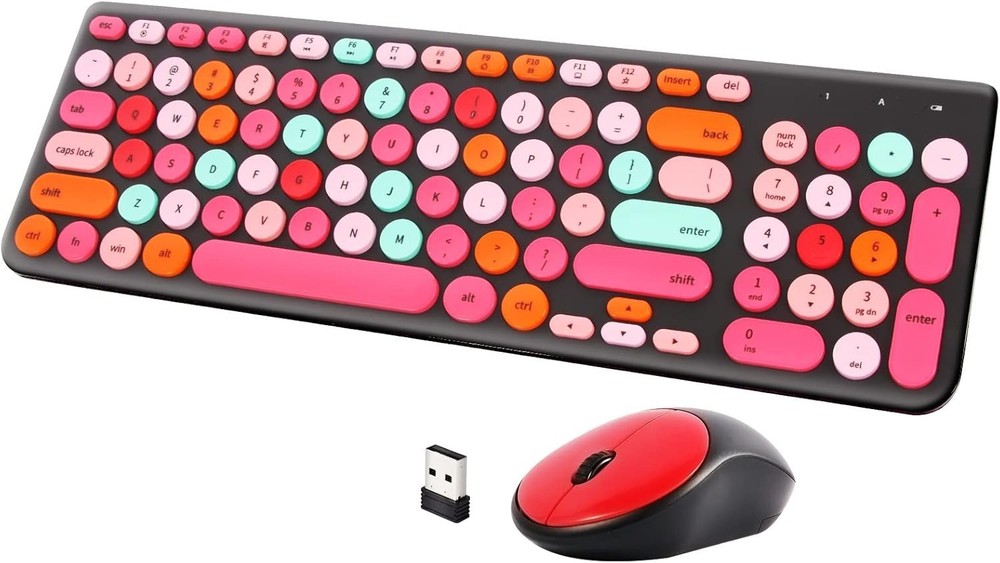 Retro Typewriter Wireless Keyboard Mouse Combo with Round Keycaps Black