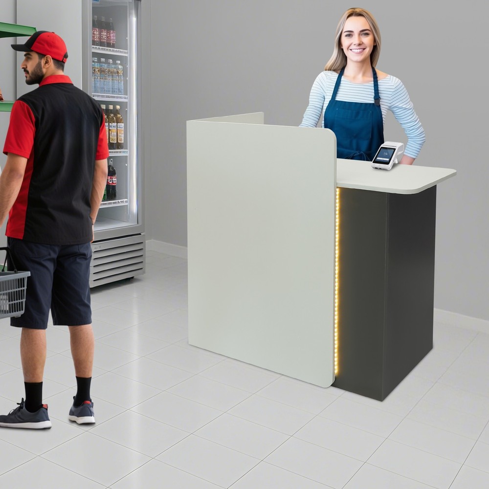 Reception Desk Retail Checkout Counter Front Table With 2 Drawer and Light Strip