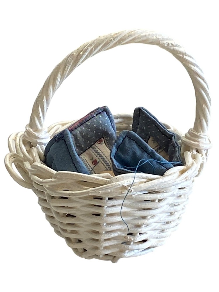 Mini Sewing Basket White Wicker with Liner