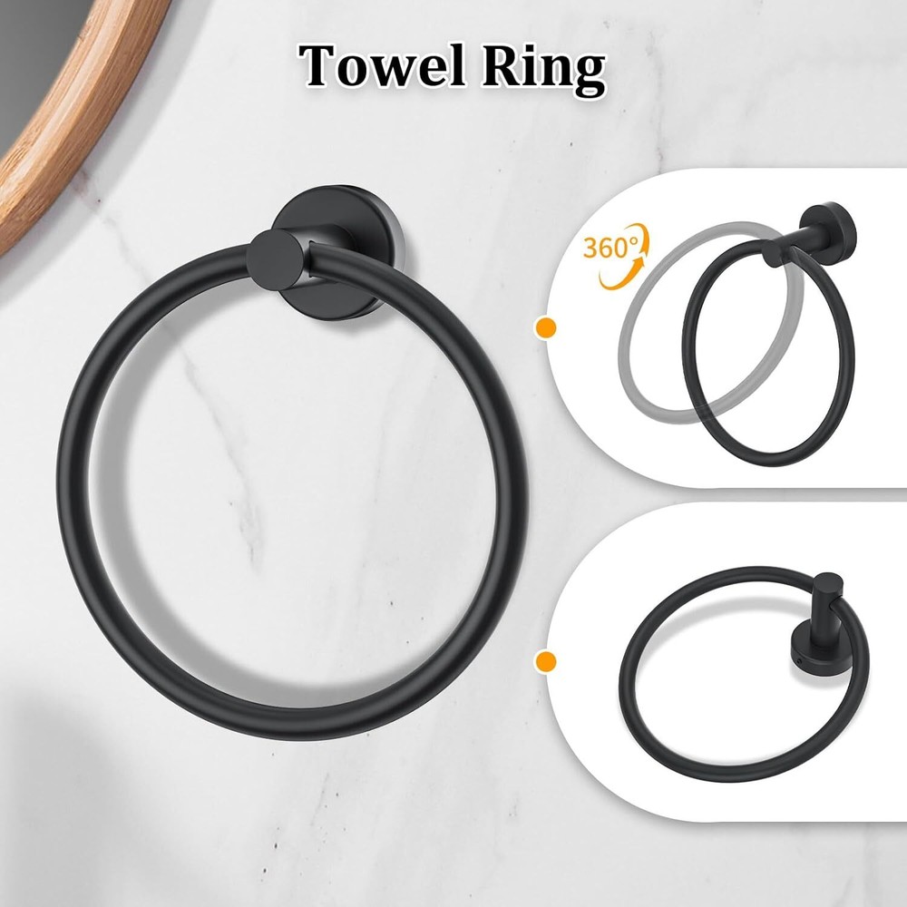 Matte Black Bathroom Hardware Set 5-Piece Towel Bar