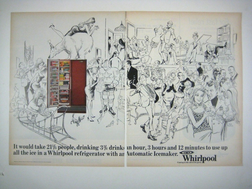 Vintage Whirlpool Refrigerator Print Ad Automatic Icemaker 1960s Decor READ