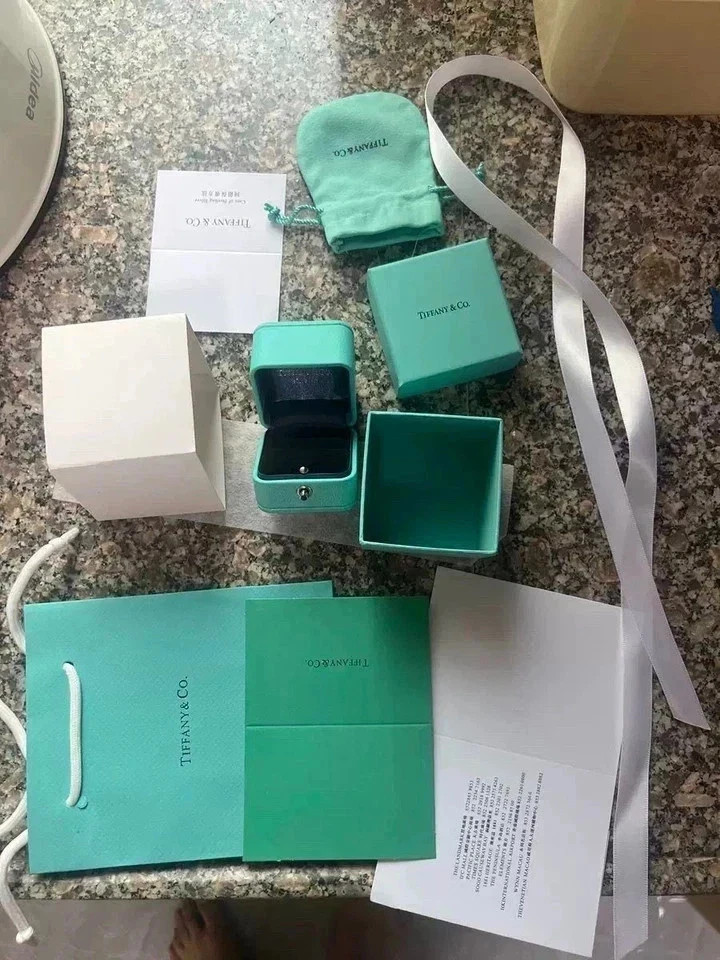 Tiffany & Co Engagement Ring Box + Outer Box Pouch with Certificate Folder Bag