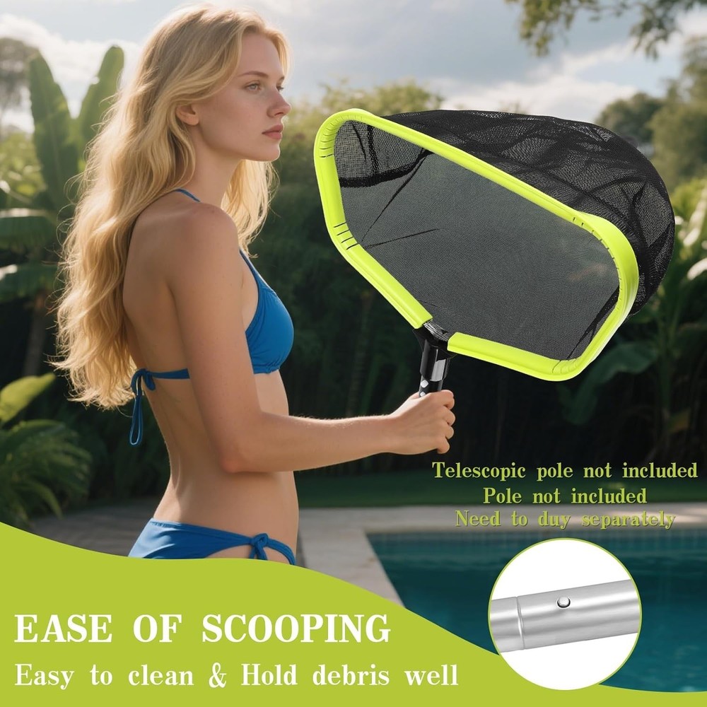 Deep Bag Pool Skimmer Net - Reinforced Frame Fine Mesh Leaf Rake for Pools & ...