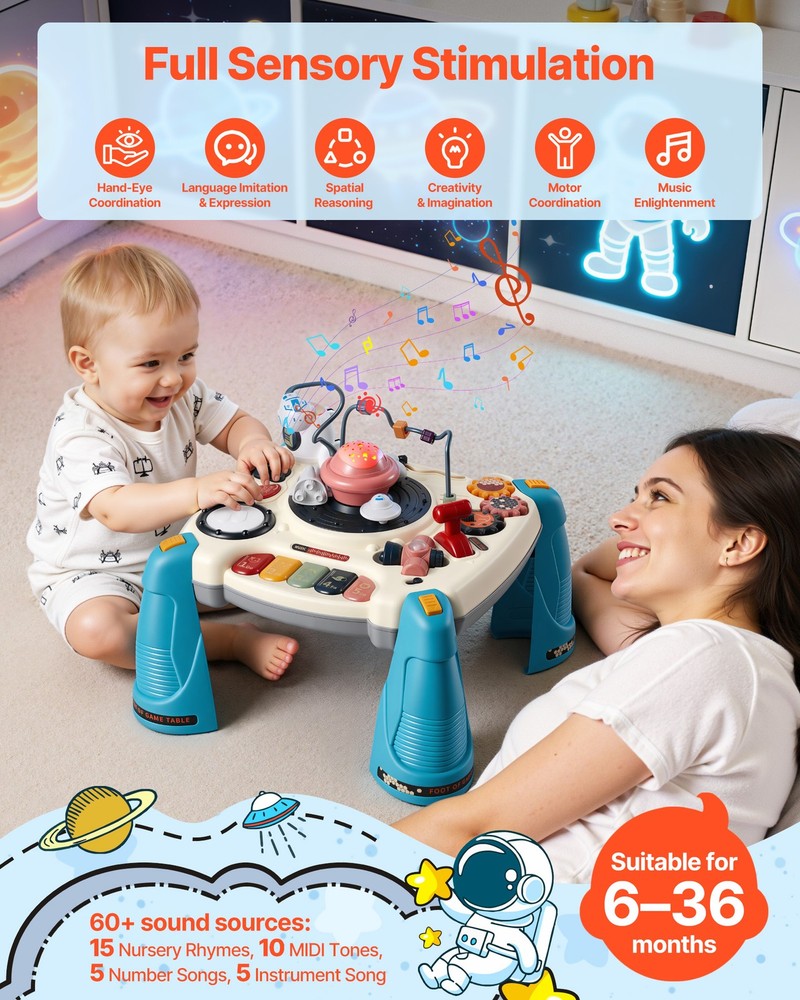 VEVOR Toddler Learning Table 6-36 Months Activity Table with 60+ Sound Sources